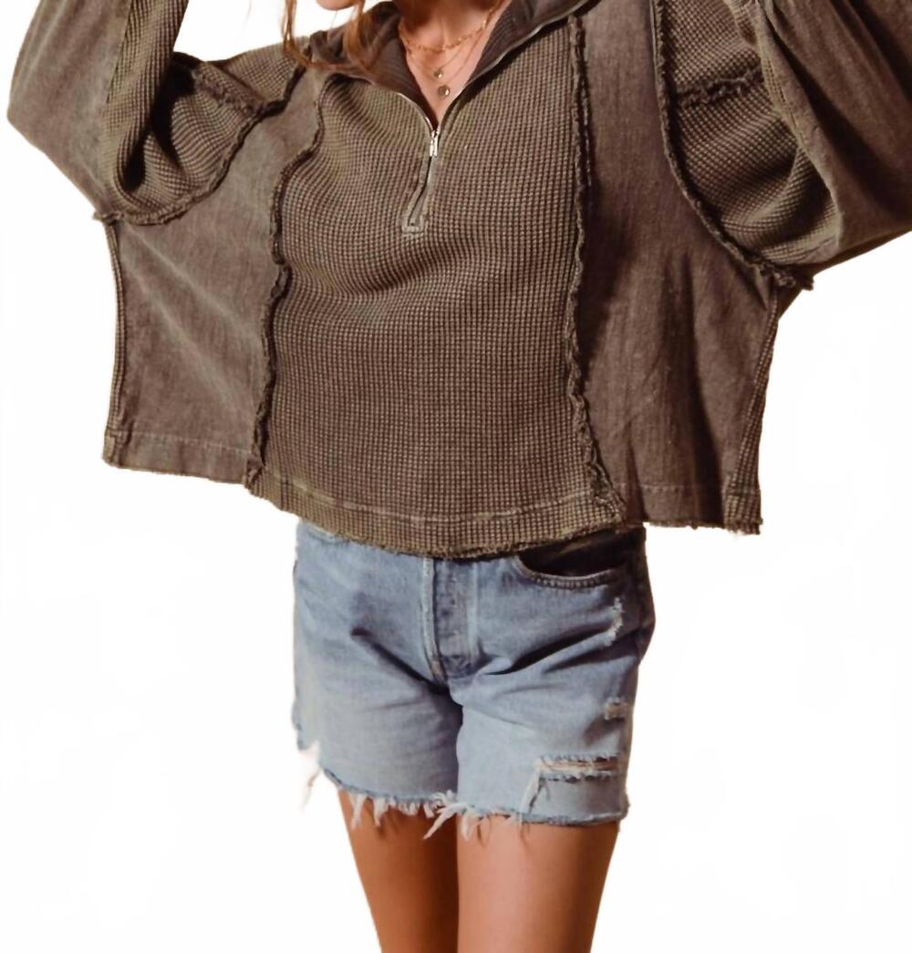 NEW SO ME lizzie quarter zip sweatshirt in olive